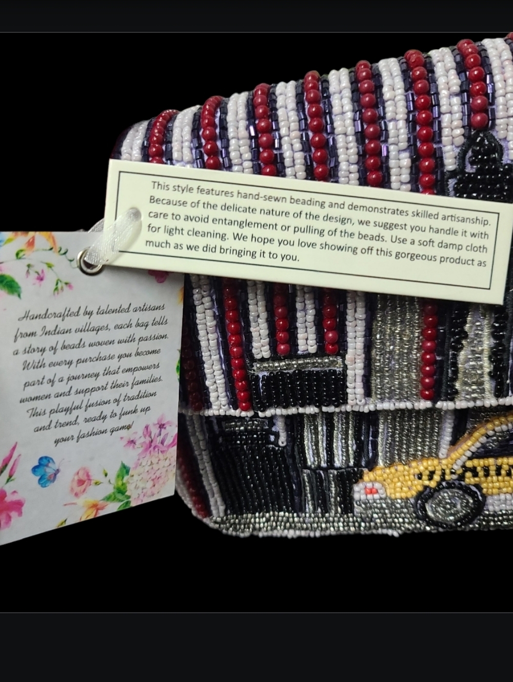 Beaded New York City Yellow Taxi Shoulder Bag Cityscape Viral Handcrafted Purse - Picture 3 of 7